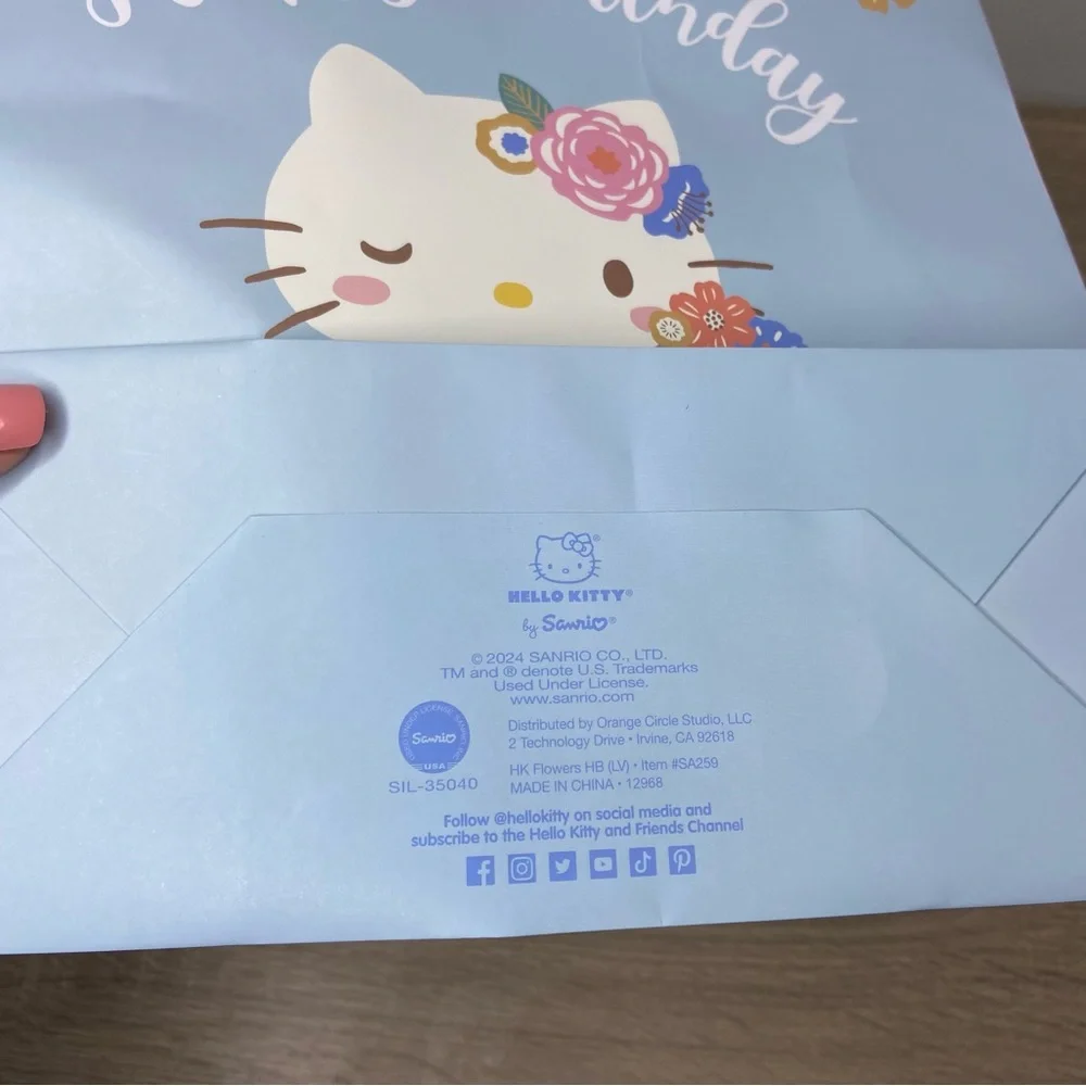 Hello Kitty Blue Floral Happy Birthday Gift Wrap Bag NEW